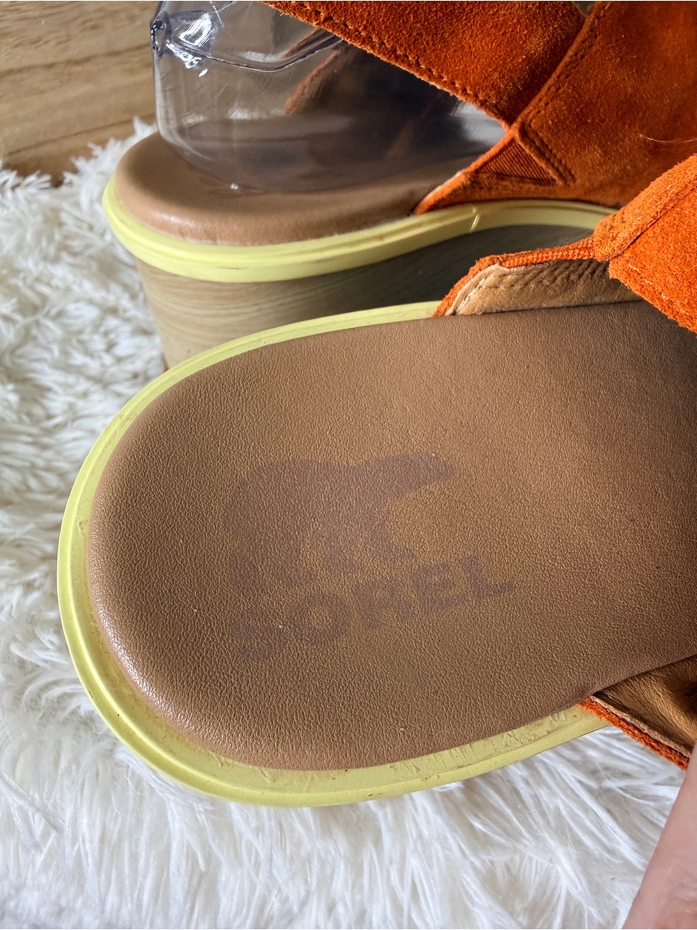 Sorel Joanie III Leather Slingback Cutout Chunky Wedge Sandal Desert Sun Sz 10.5 - Picture 6 of 10